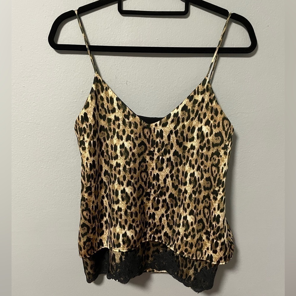 Zara animal print lace hem cami top. Size X-Small